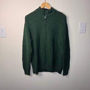 Chaps Quarter Zip Sweater Men's XL Green Preppy Cotton Textured Knit Holiday